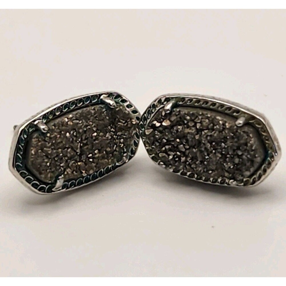 Kendra Scott Silver Tone Stud Earrings In Platinum Drusy Black #5